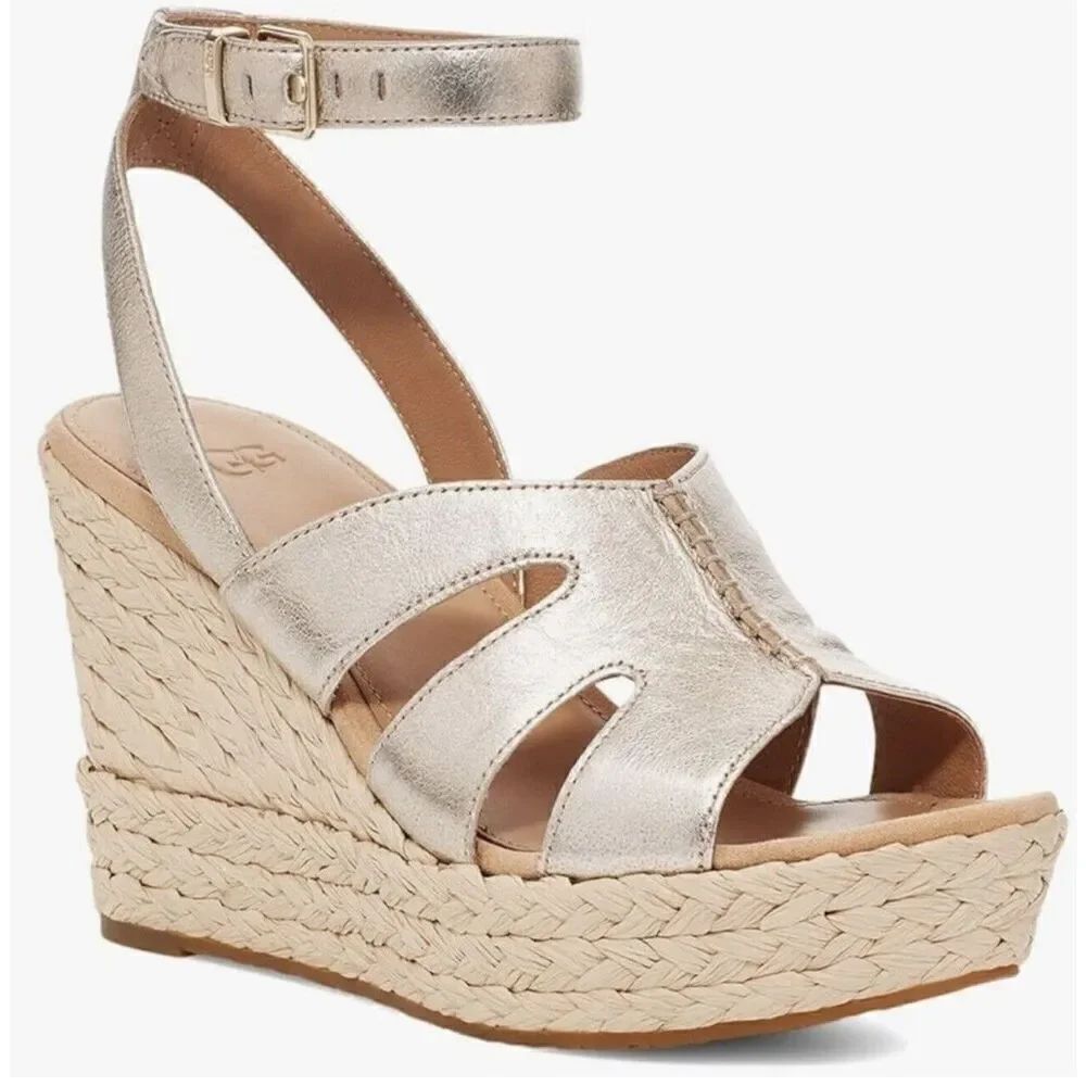 UGG Careena Metallic Gold Platform Sandals Women’s US Size 8 NWOB